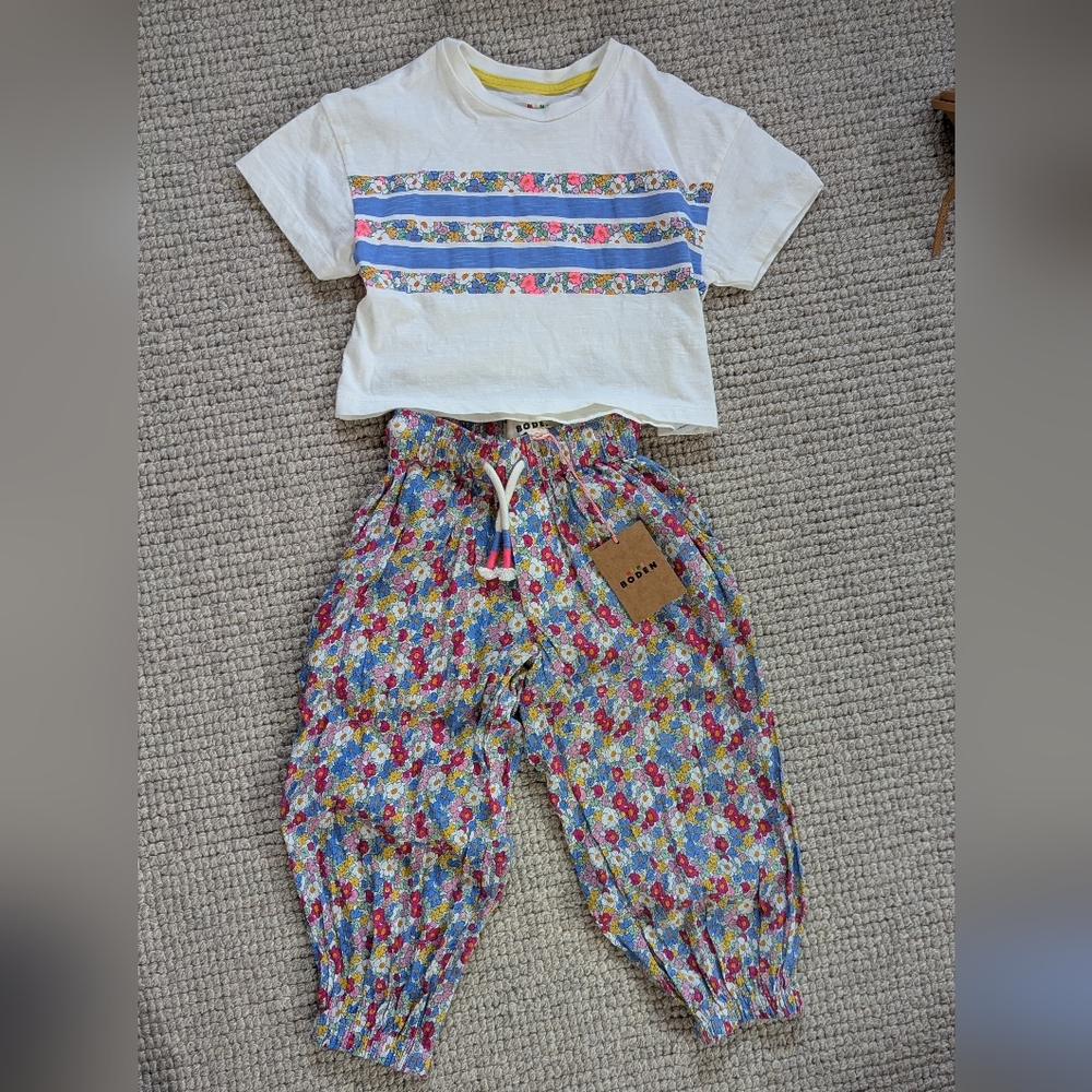 Floral Print Pants and Striped Top Set